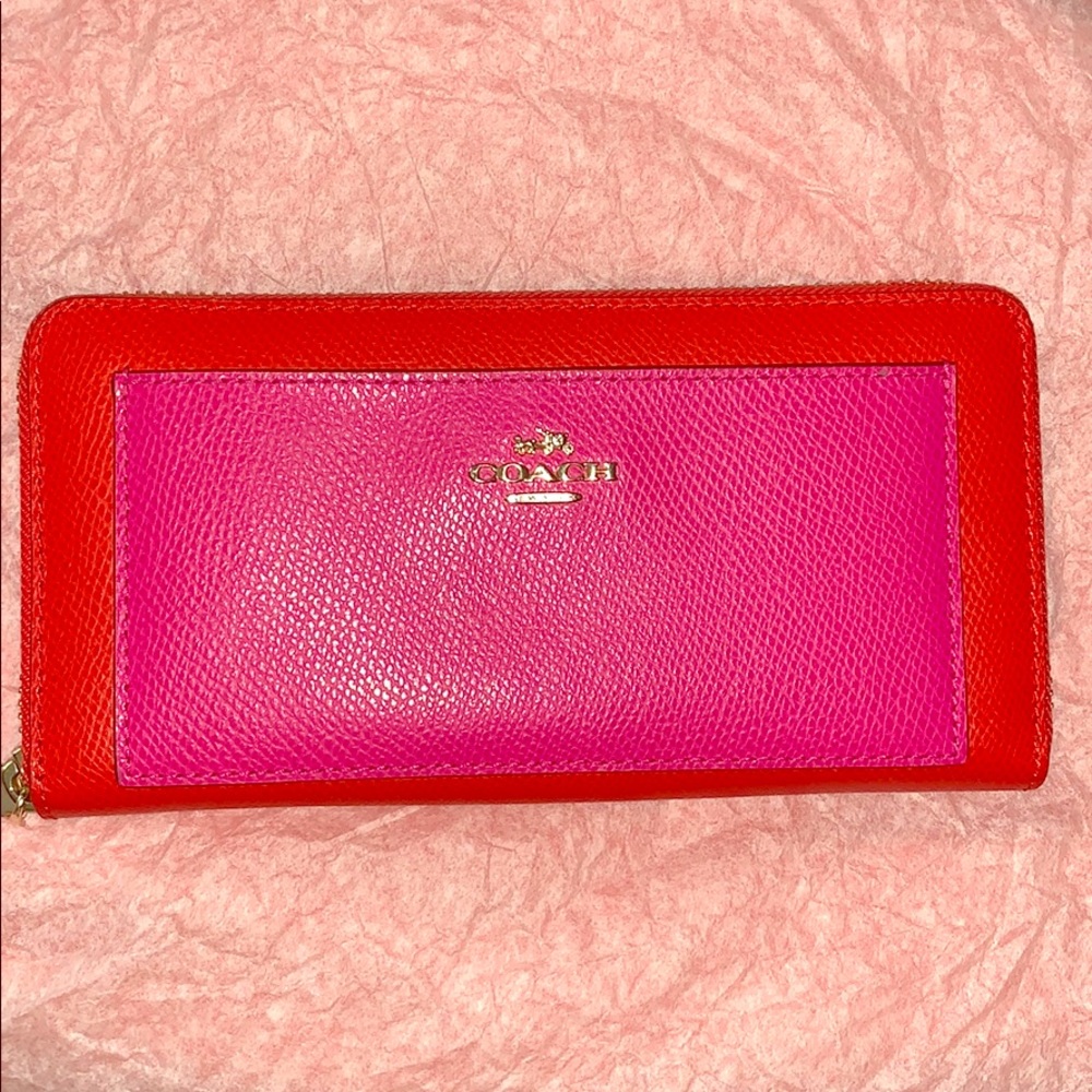 SALE Coach Accordion Wallet True Red/ Pink Ruby